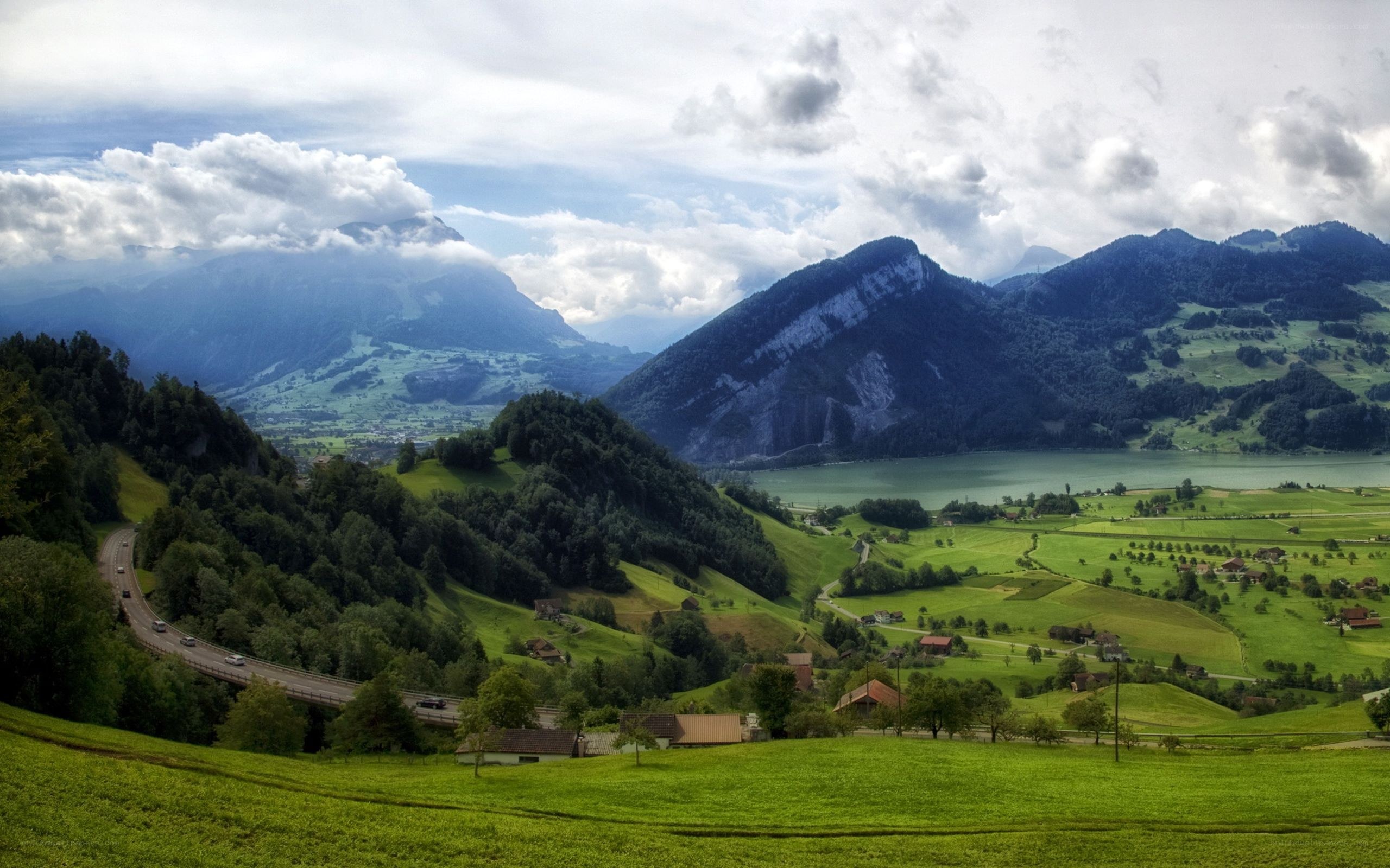 Swiss alpine landscape with lake