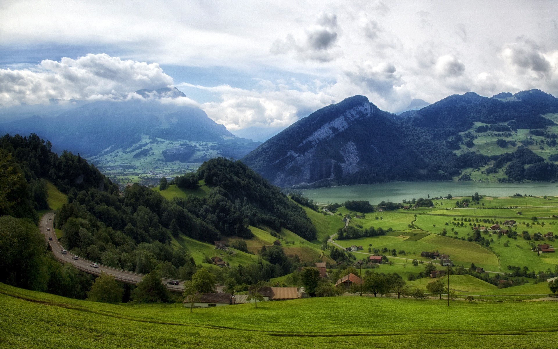 Swiss alpine landscape with lake