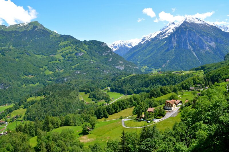 Swiss alpine valley landscape