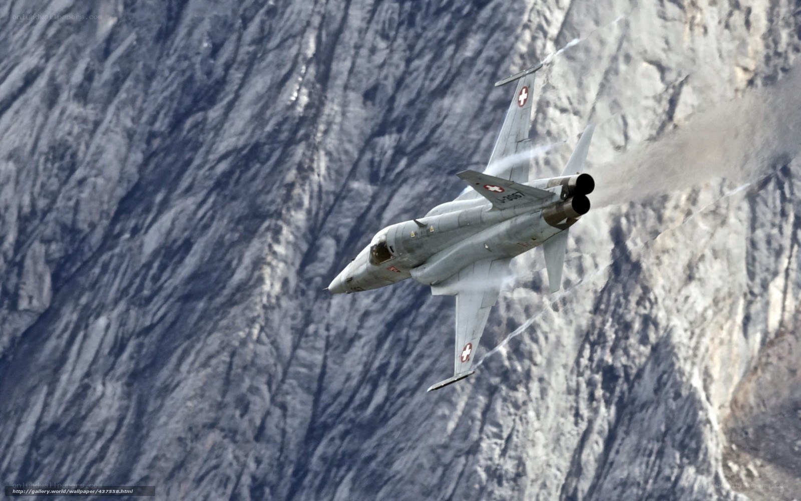 Swiss fighter jet in mountain pass