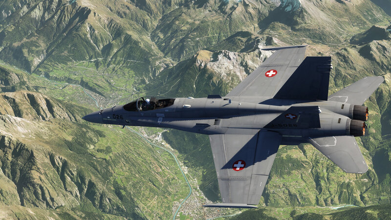 Swiss fighter jet over mountains