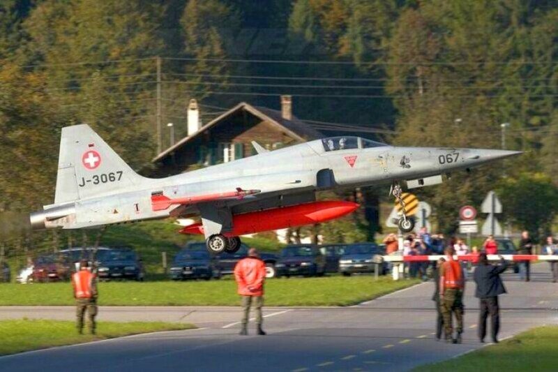 Swiss fighter jet taking off