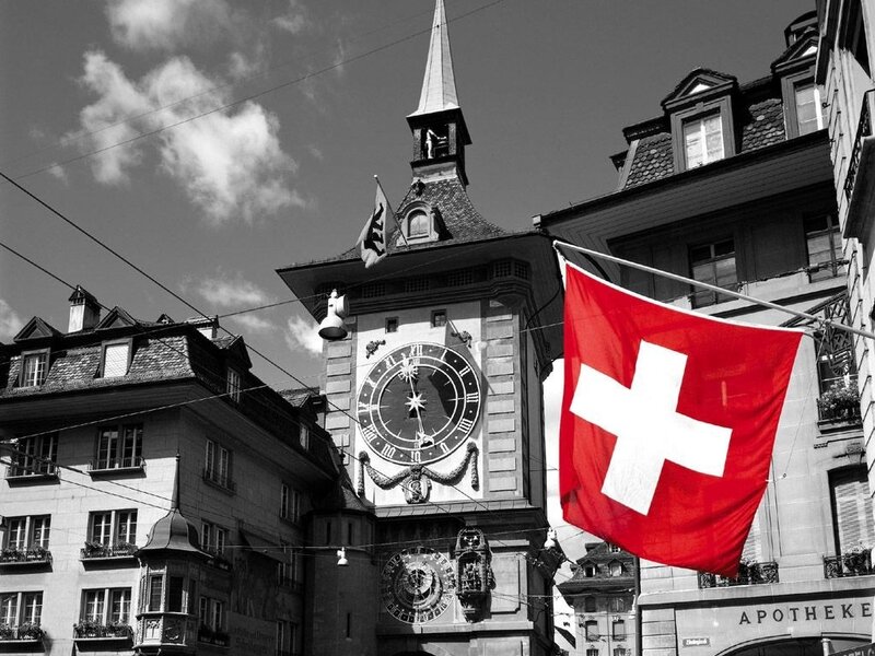 Swiss flag at clock tower