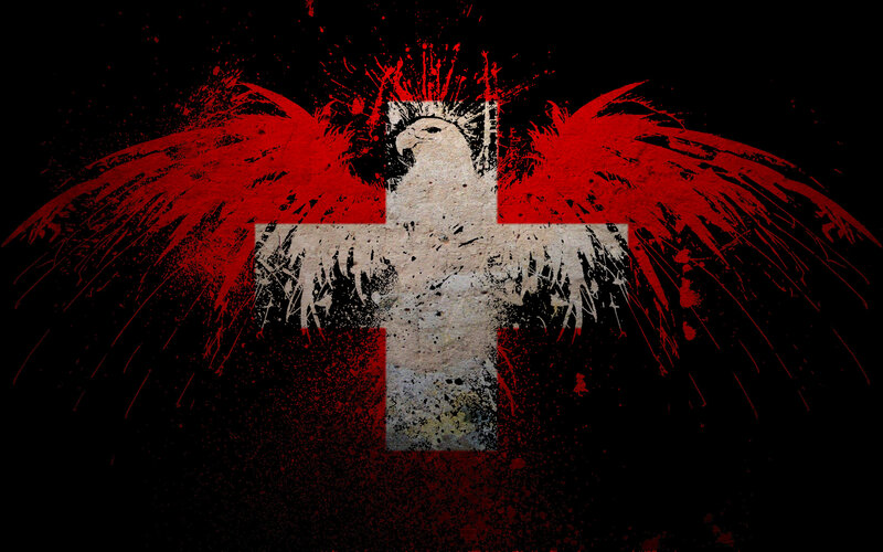 Swiss flag with eagle and splatter