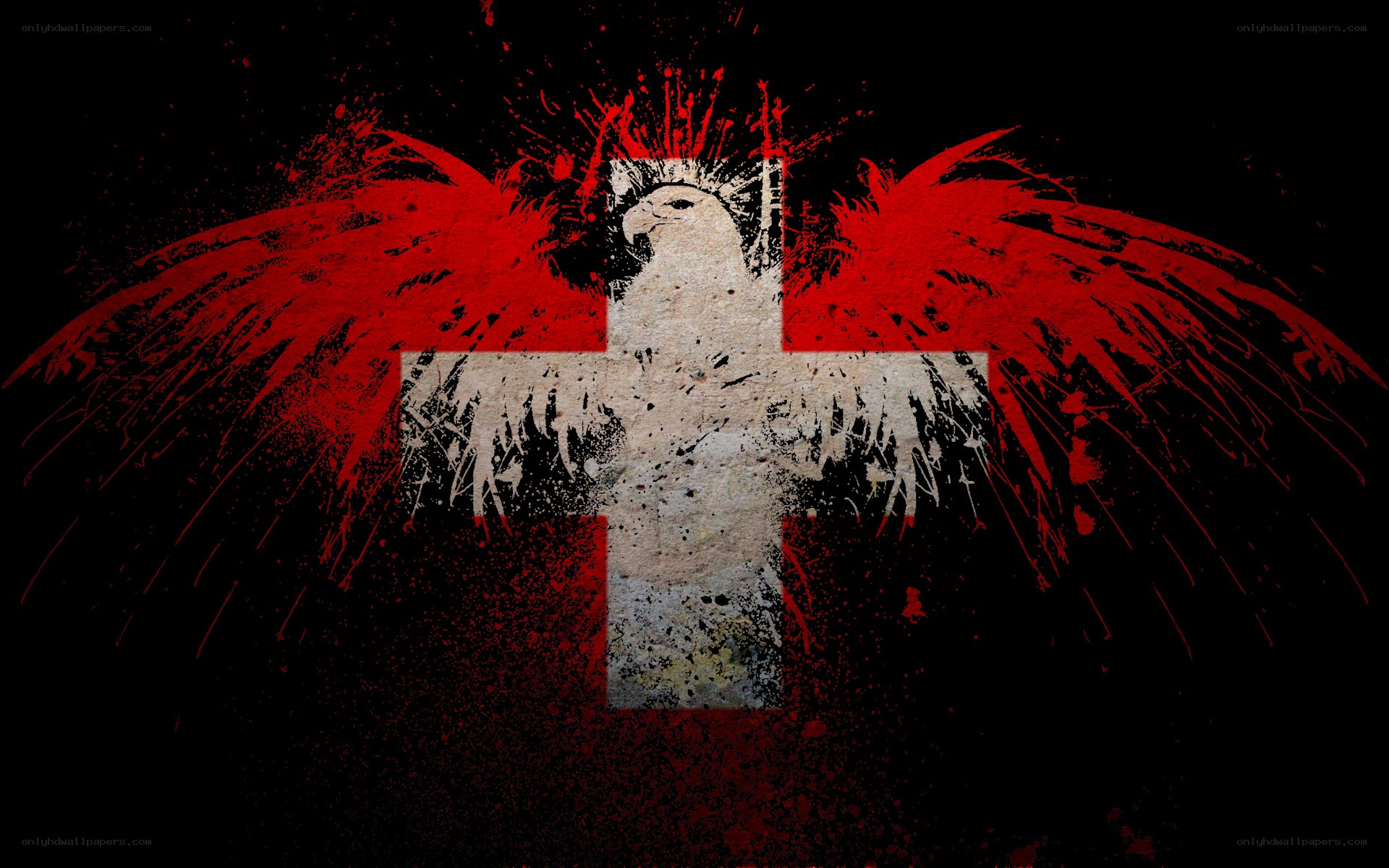 Swiss flag with eagle and splatter