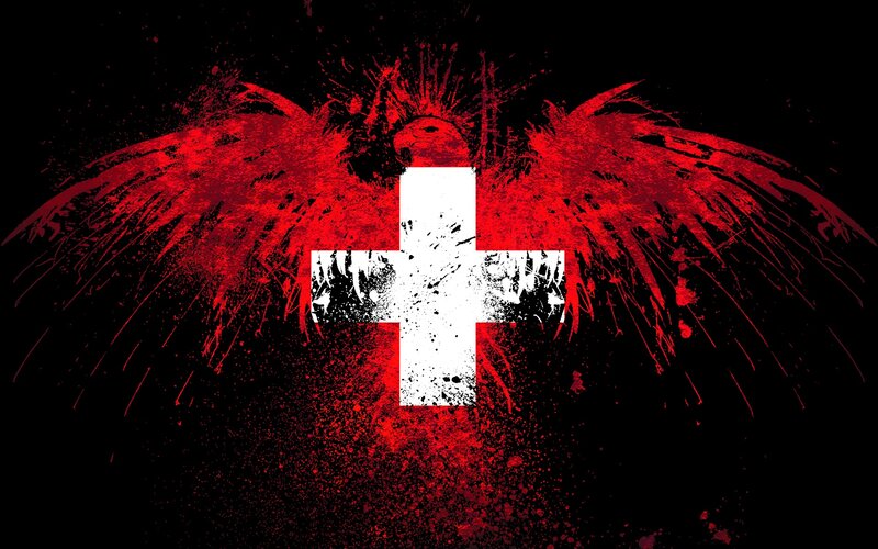 Swiss flag with red wings