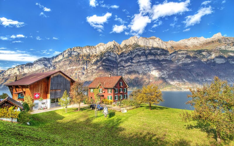 Swiss Houses by Lake