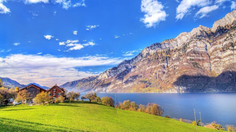 Swiss lake and mountain landscape