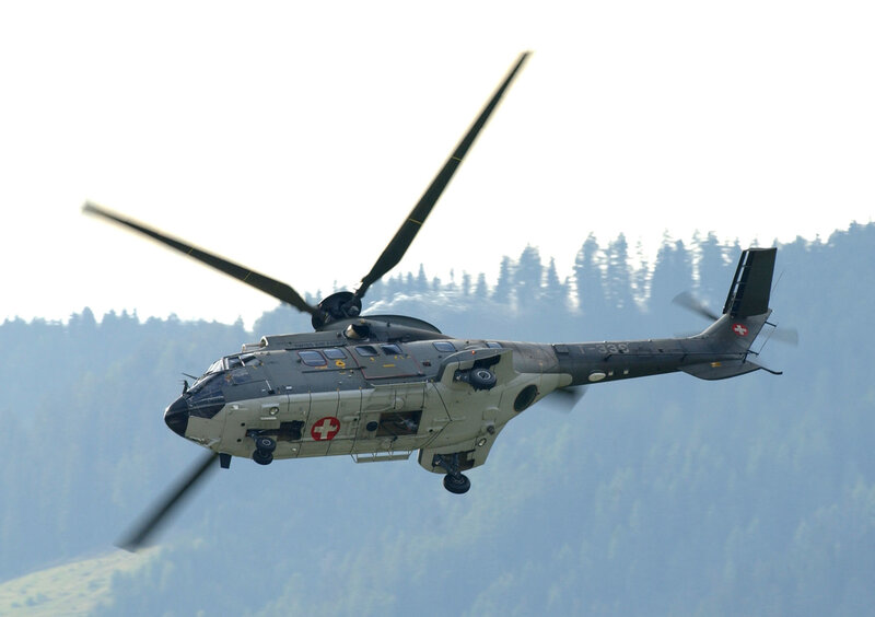 Swiss military helicopter in flight