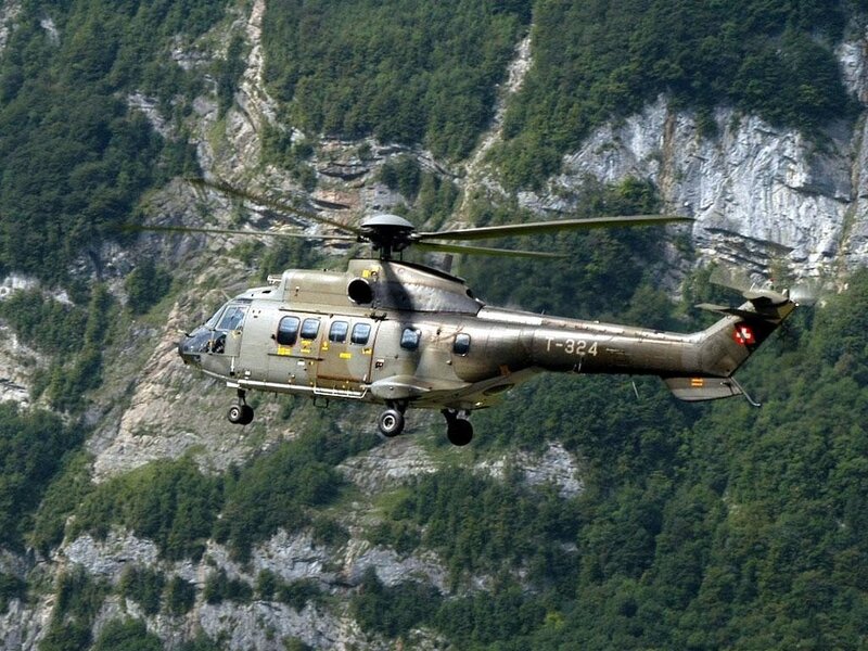 Swiss military helicopter in flight