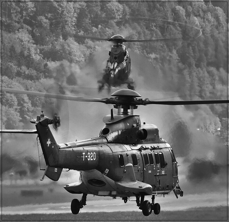 Swiss military helicopters in flight