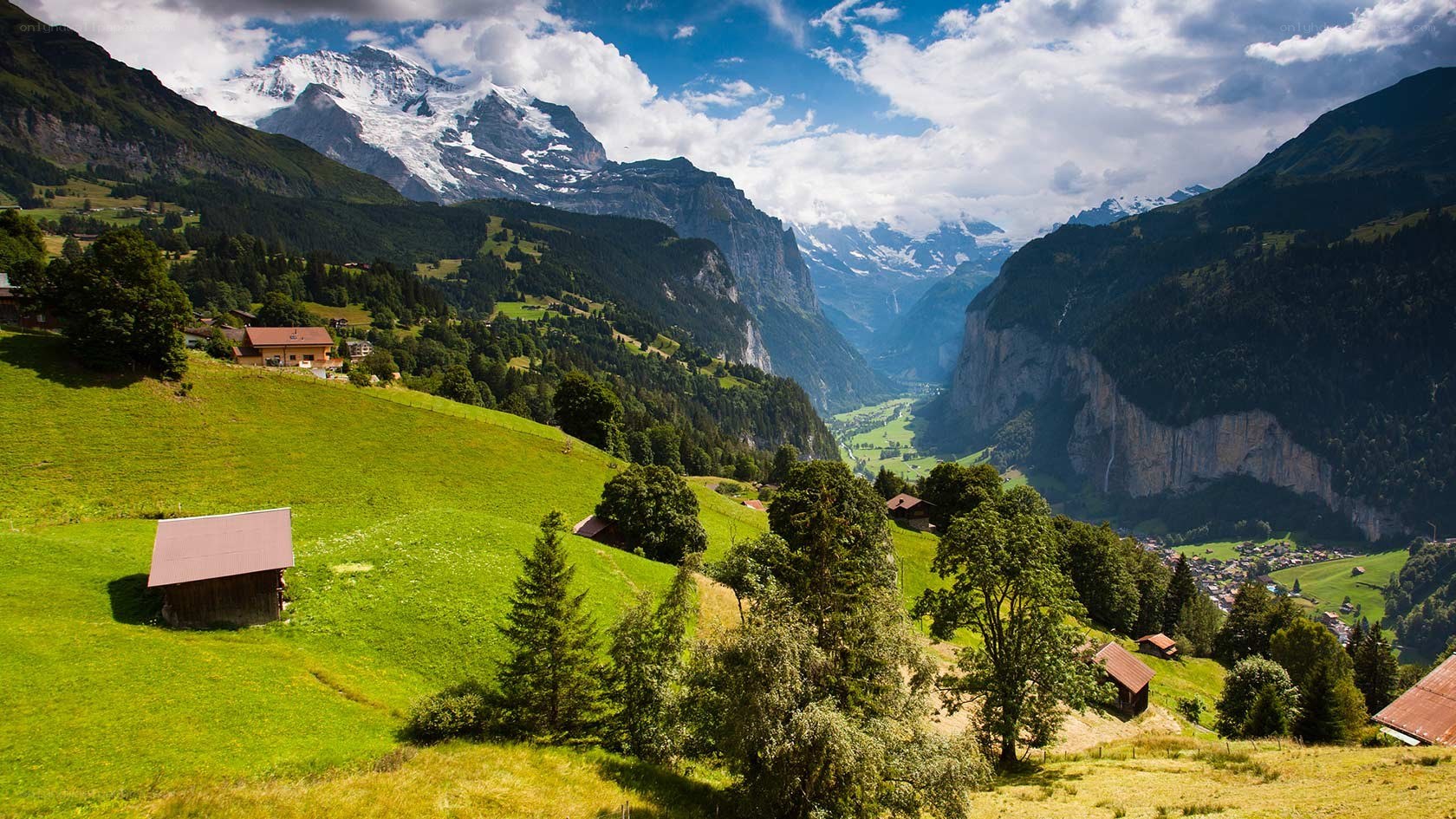 Swiss mountain valley landscape