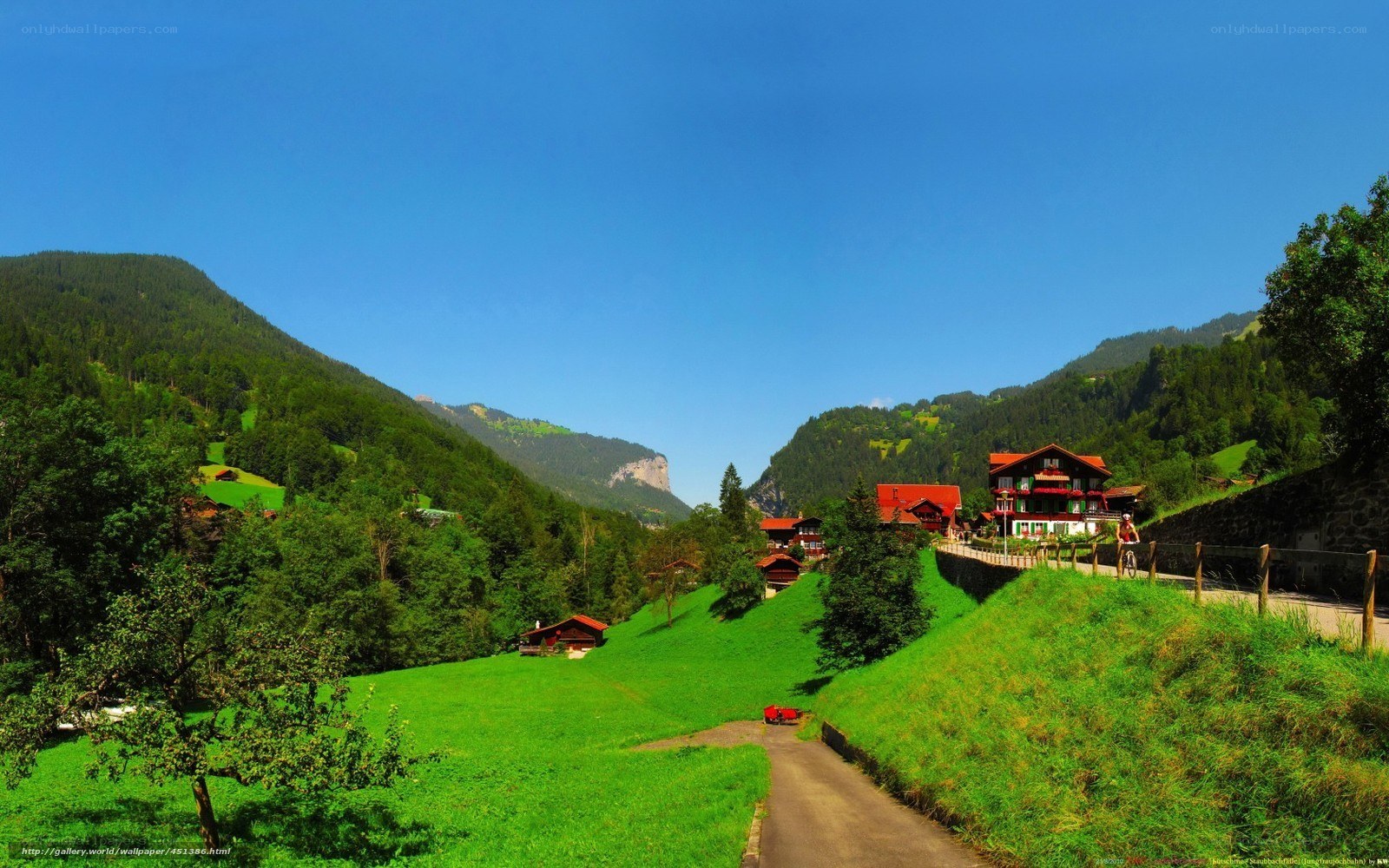 Swiss village in a green valley