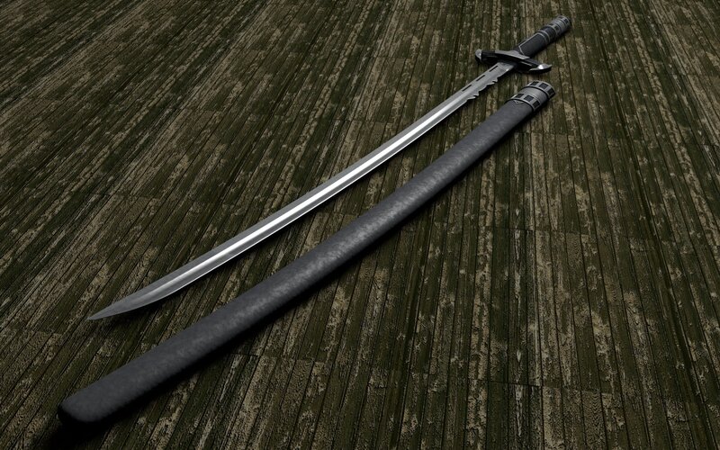 sword and scabbard on wood