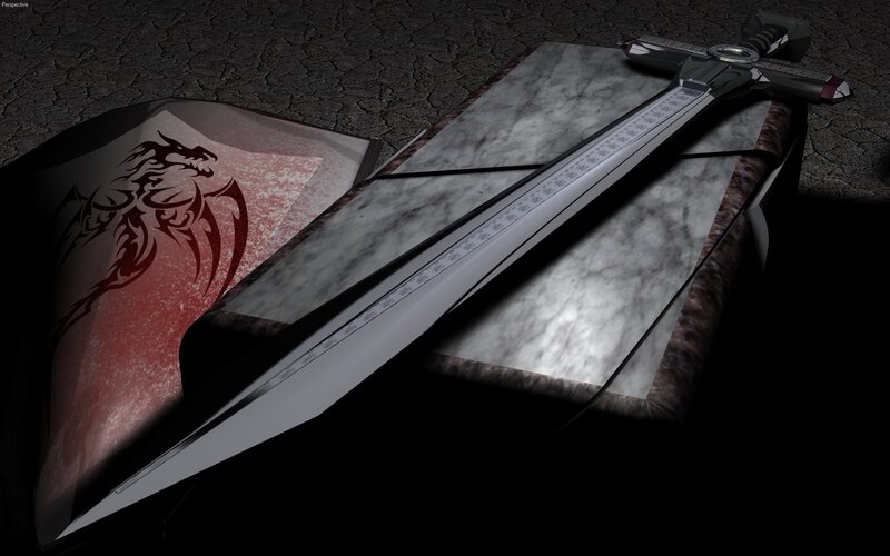 sword and shield with dragon emblem