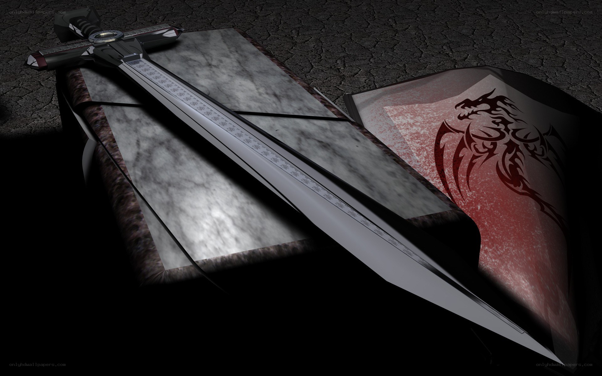 sword and shield with dragon emblem