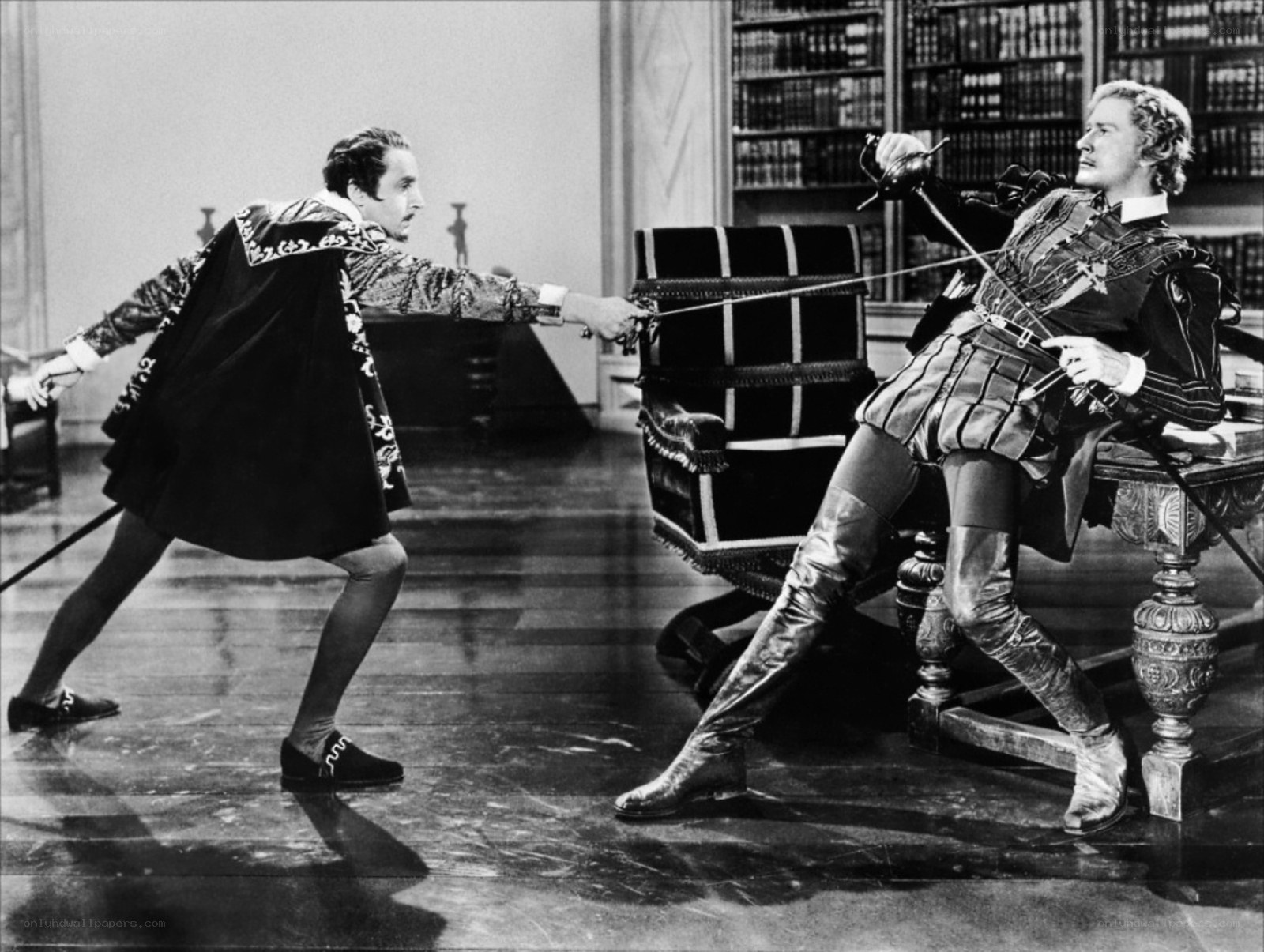 Sword fight in library
