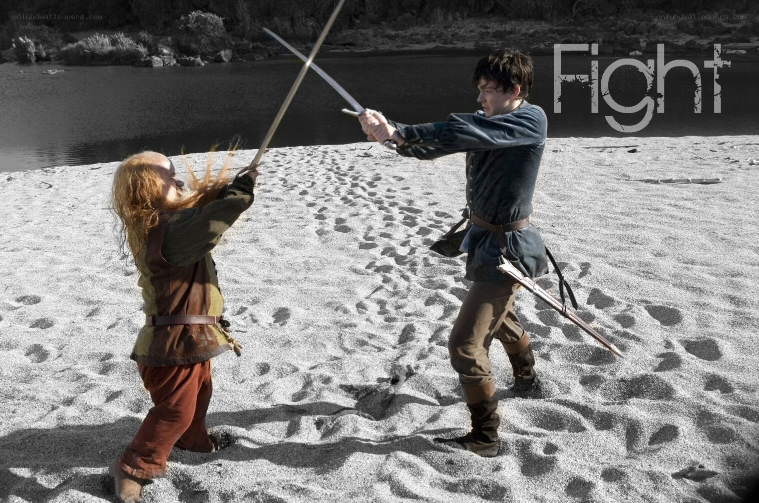sword fight on the beach