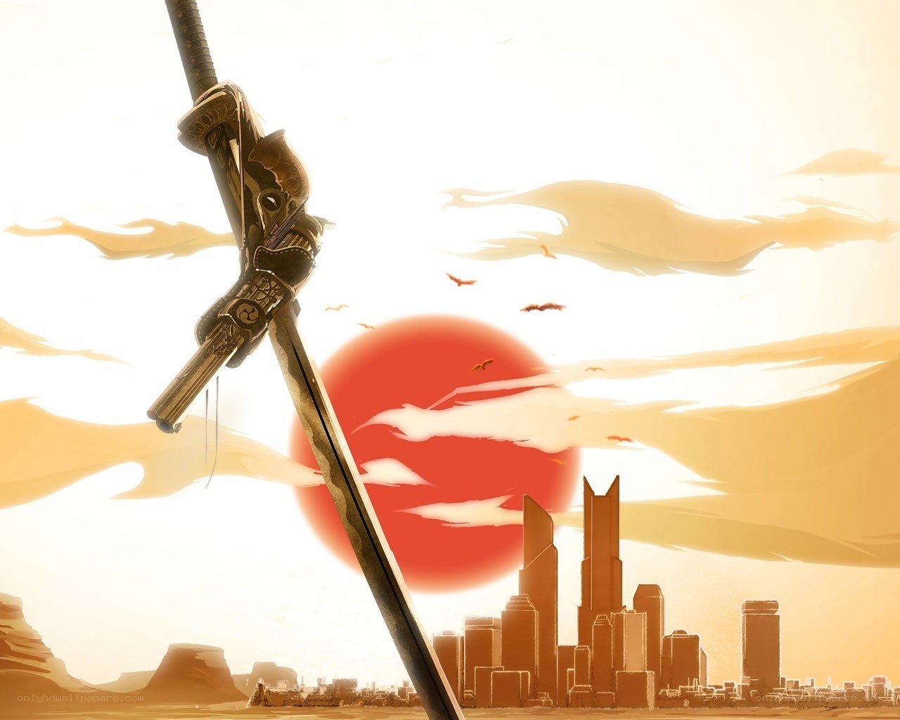 Sword in a futuristic city