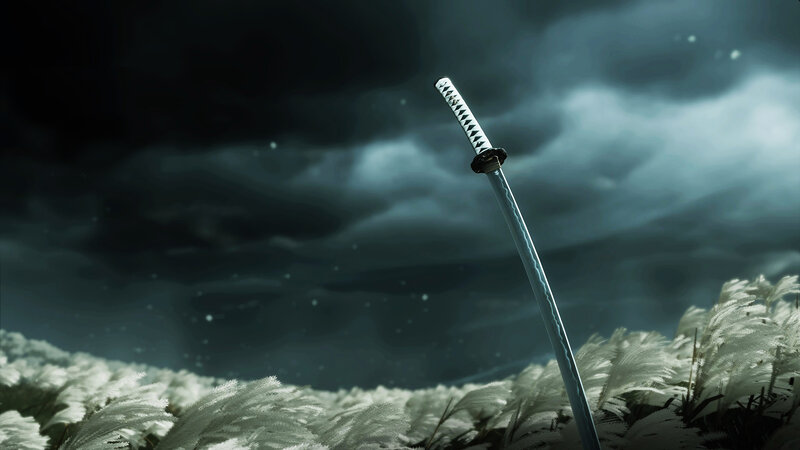 Sword in Grass Field — Gray
