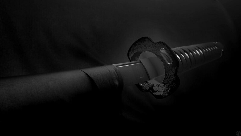 Sword in Scabbard — Black, Dramatic, Digital Art