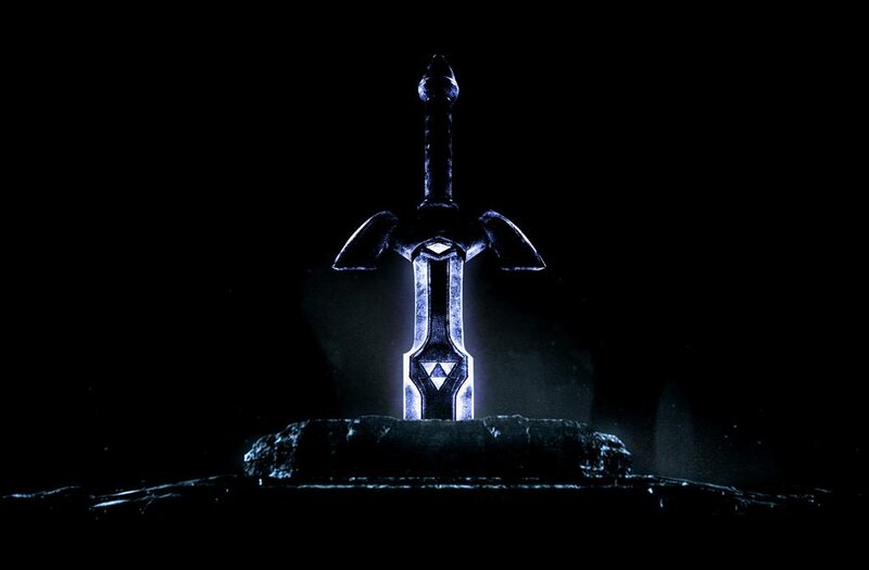 Sword in Stone — Black, Dramatic, Night, Digital Art, Glow, Darkness