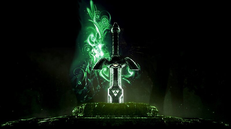 Sword in Stone — Black, Dramatic, Night, Digital Art, Green Energy