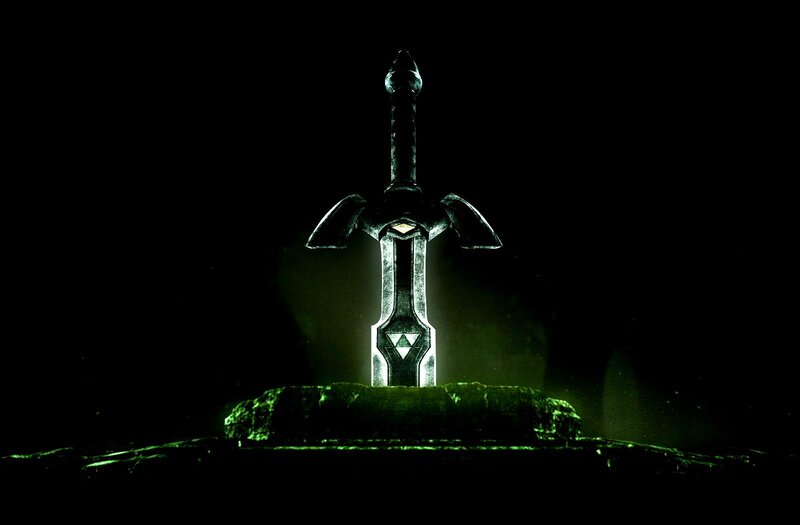 Sword in Stone — Black, Dramatic, Night, Digital Art, Green Light