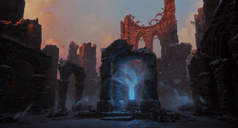 Sword in Stone — Blue, Dramatic, Winter