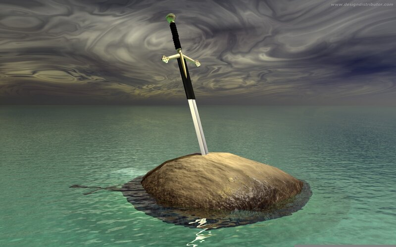 Sword in Stone — Green, Dramatic, 3d Render