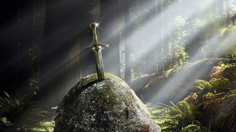 Sword in Stone — Green, Dramatic, Morning, Digital Art, Forest