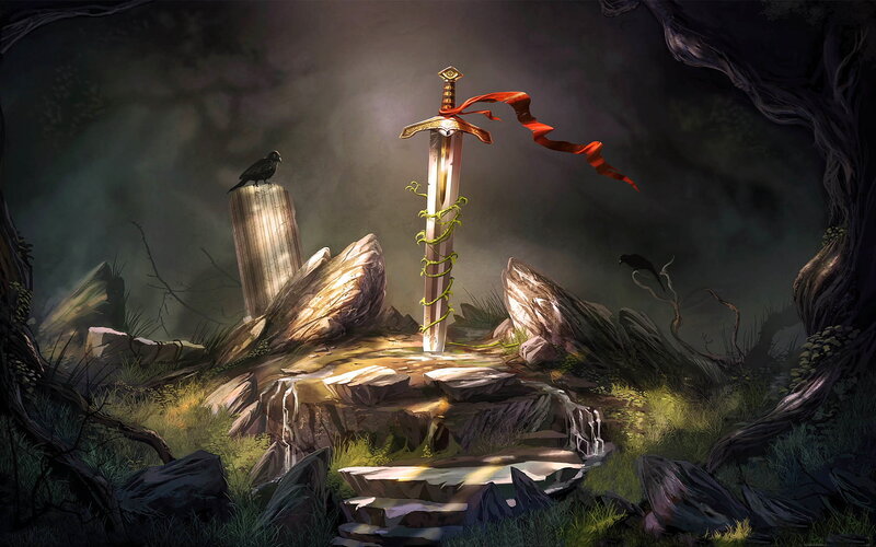 Sword in Stone — Green, Dramatic, Night