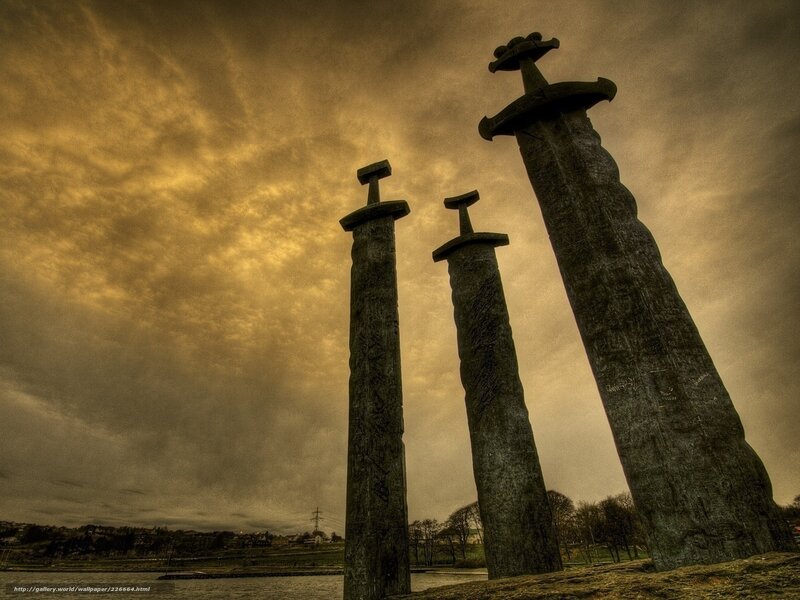 Sword monument at sunset