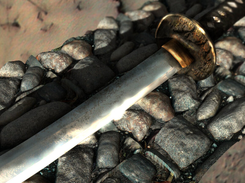 sword on cobblestones