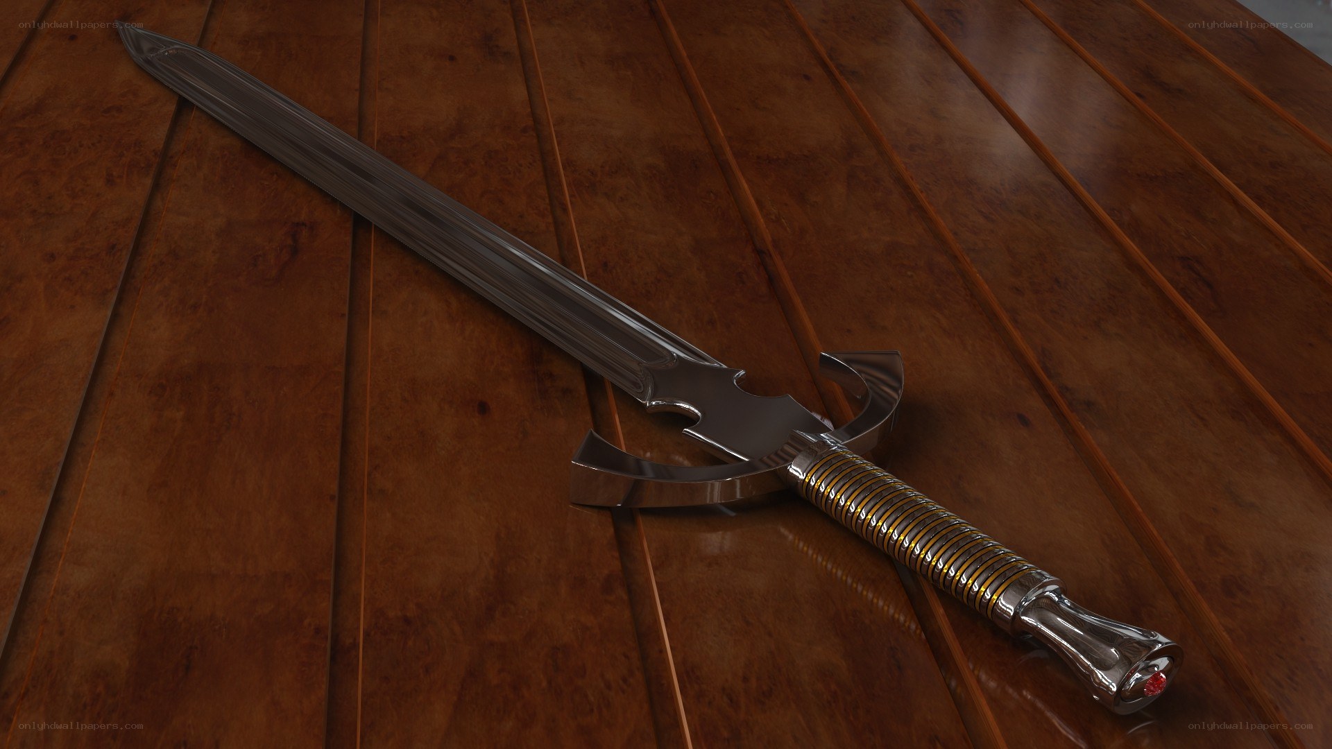sword on wooden table