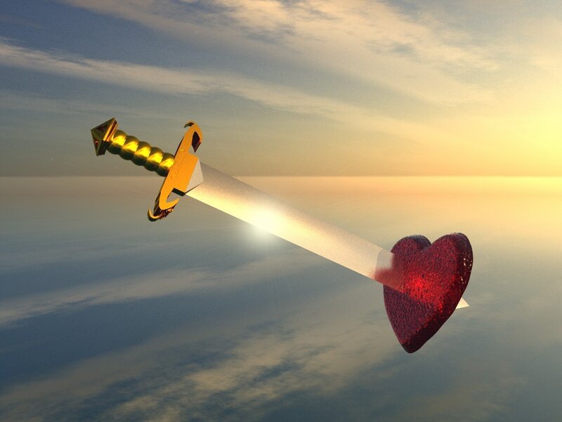 Sword piercing a heart