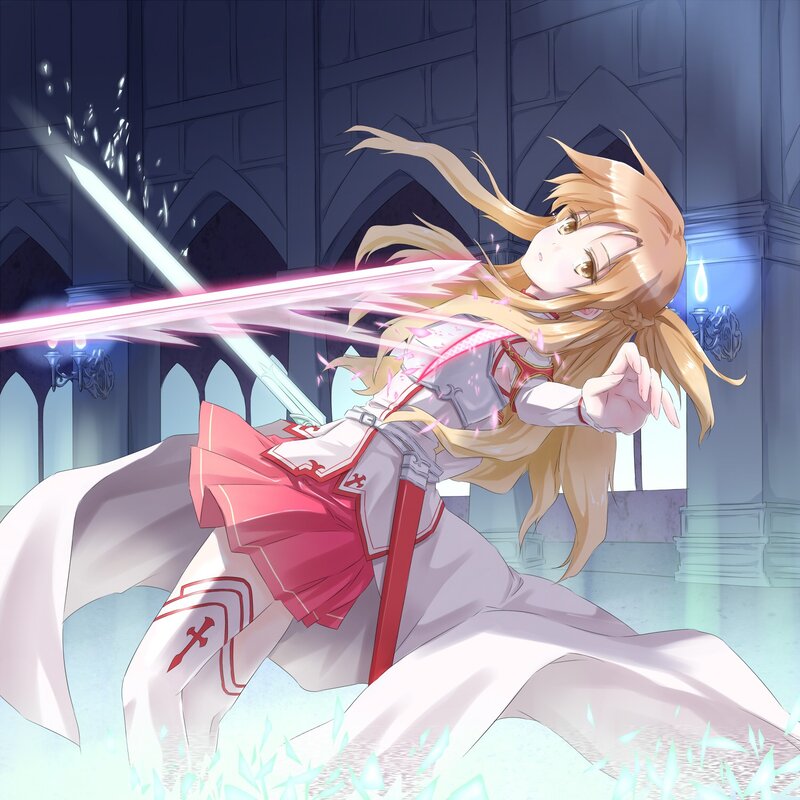 sword-wielding anime girl in castle