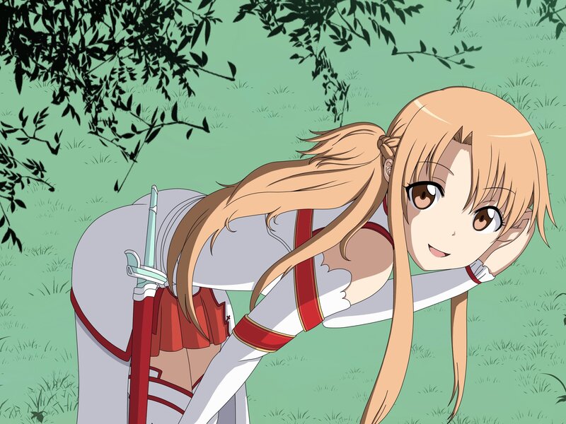 sword-wielding anime girl in field