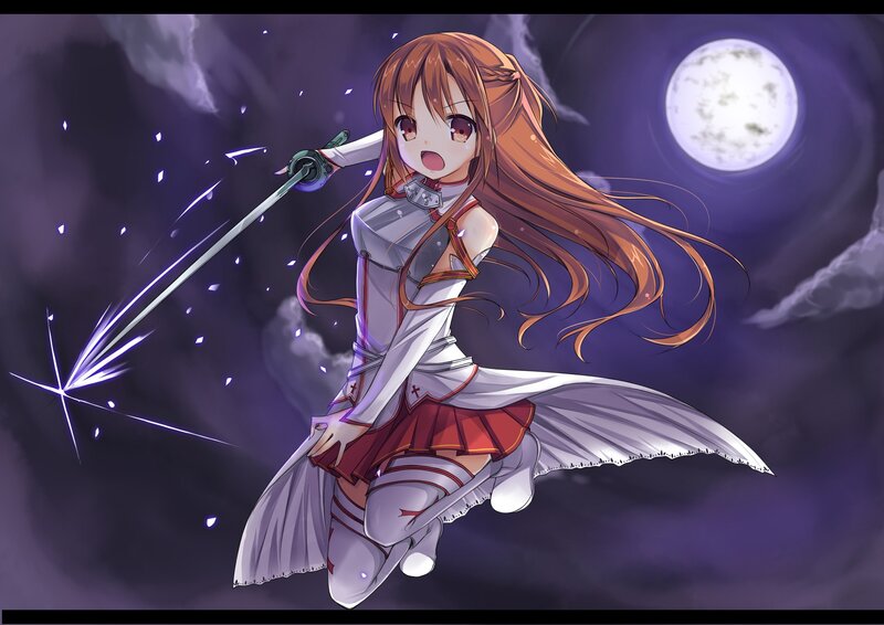 sword-wielding anime girl in moonlight