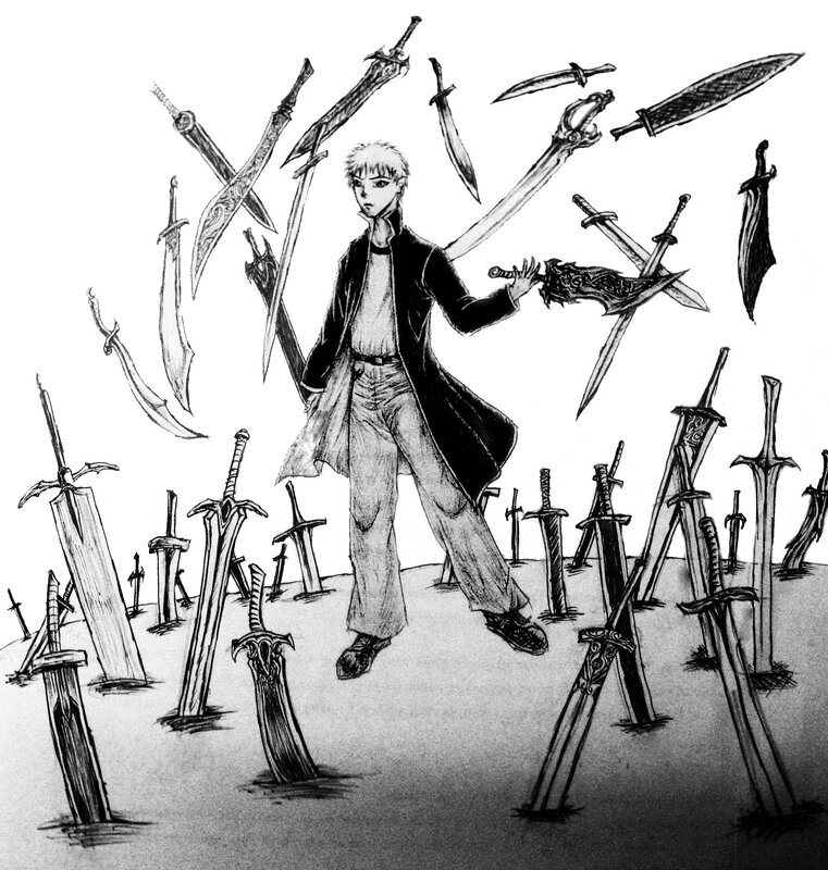 sword-wielding character surrounded by blades