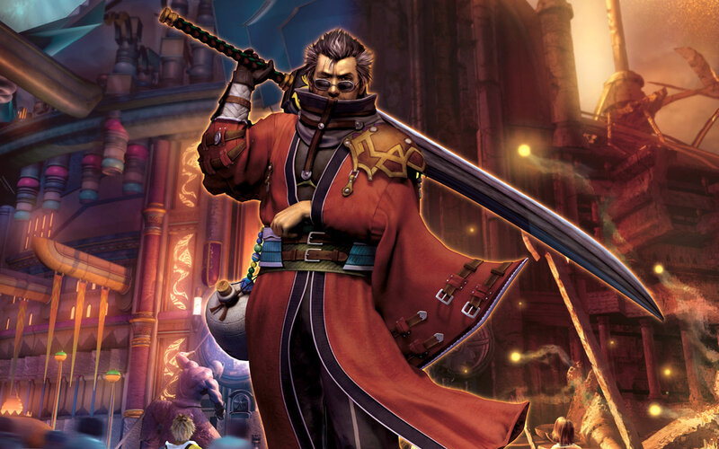 Sword-wielding warrior in red robe