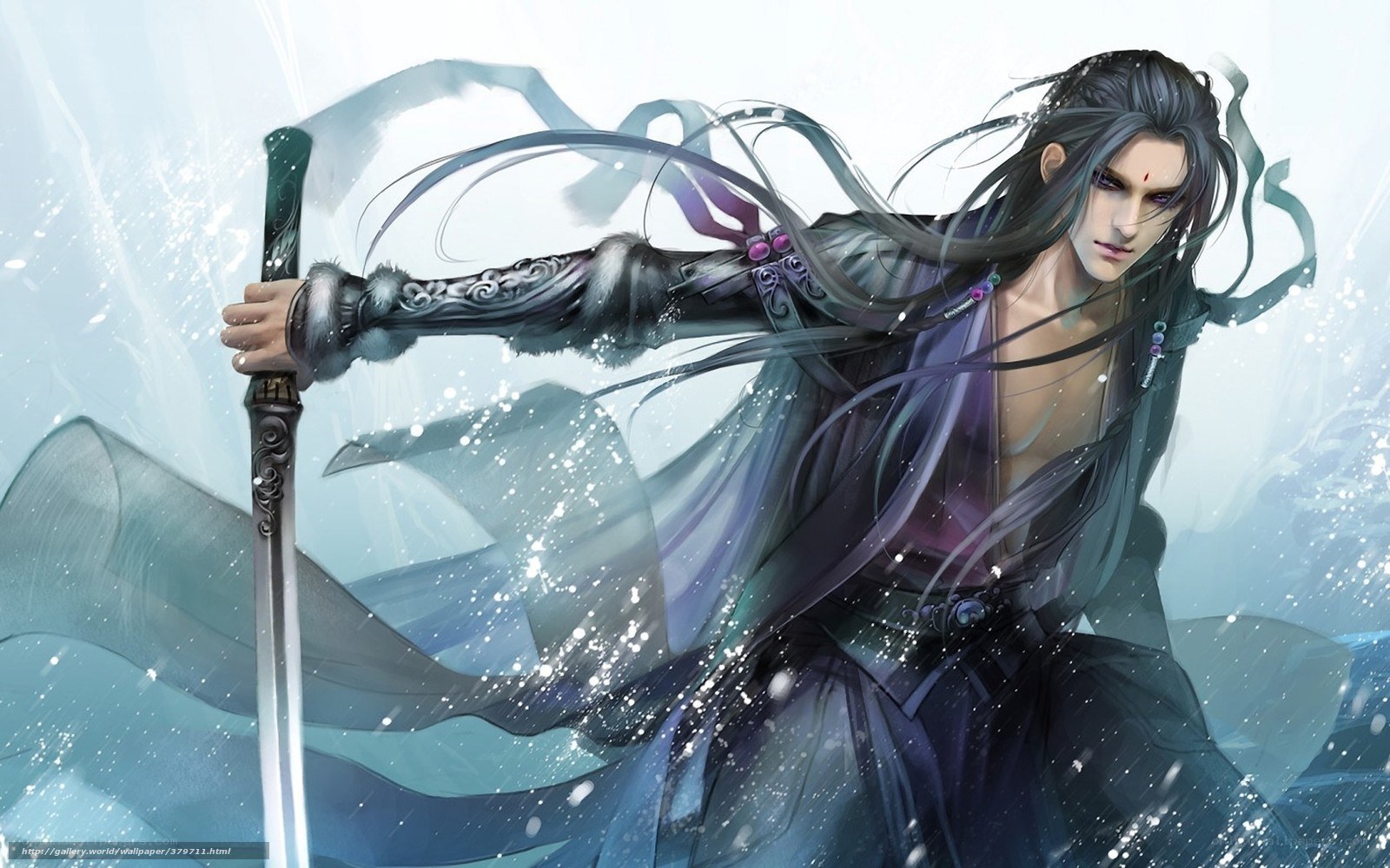 sword-wielding warrior in snow