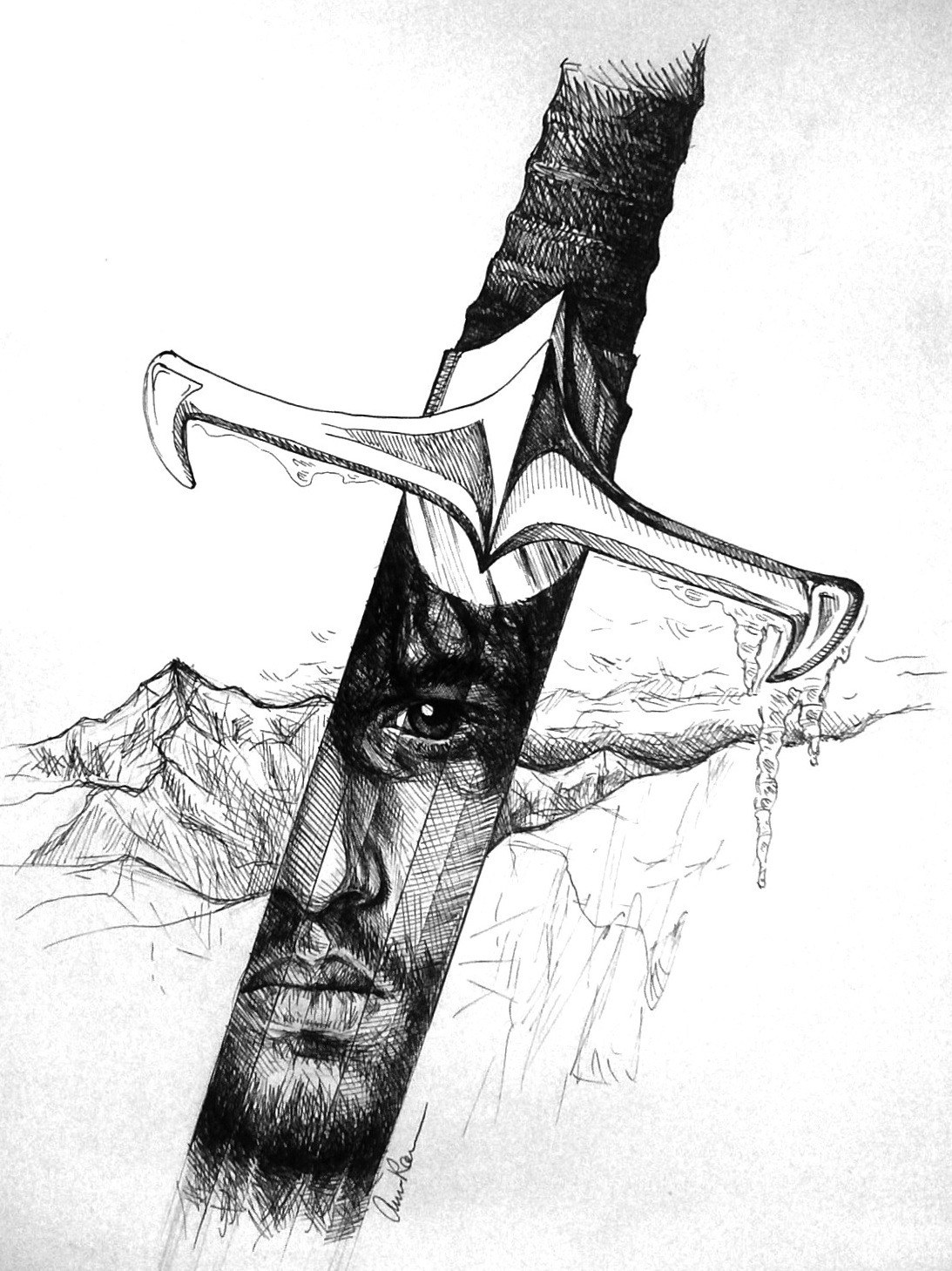 sword with face drawing
