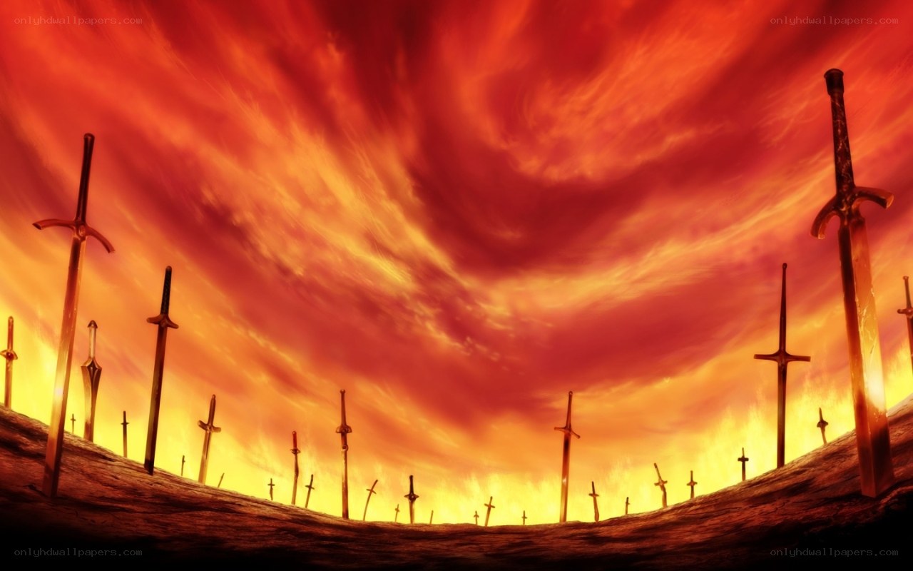 Swords in a fiery sky