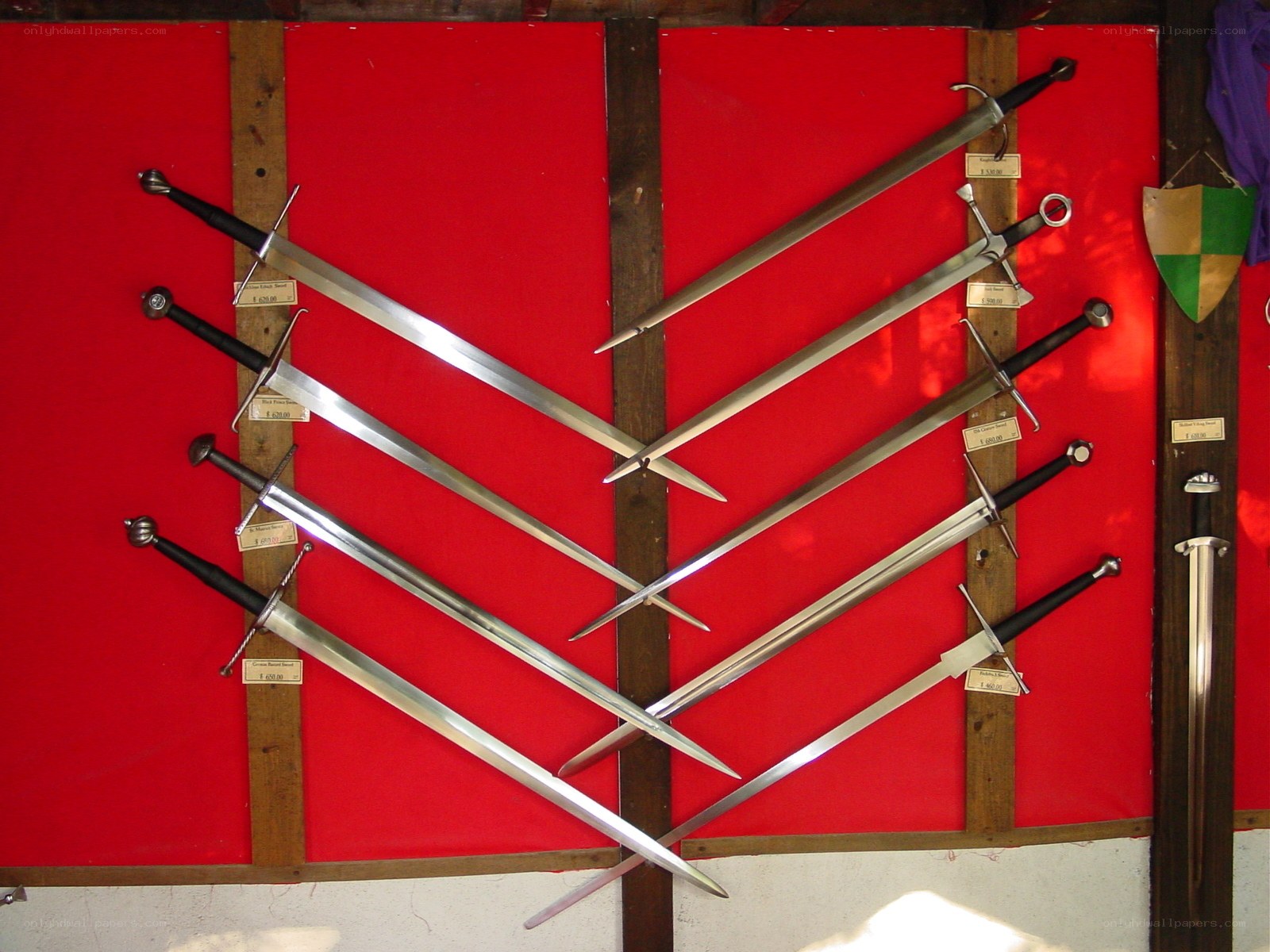 Swords on display at a market