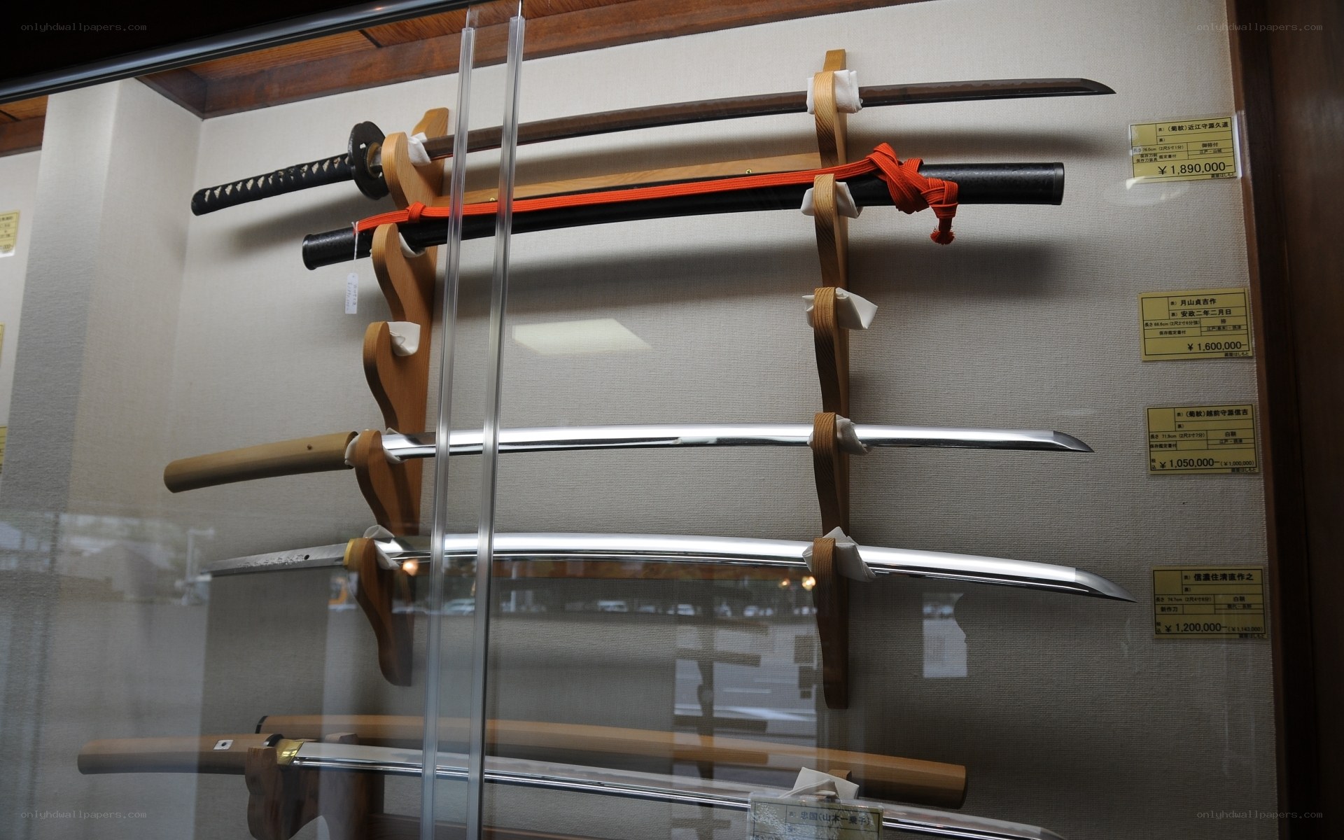 swords on display in a case