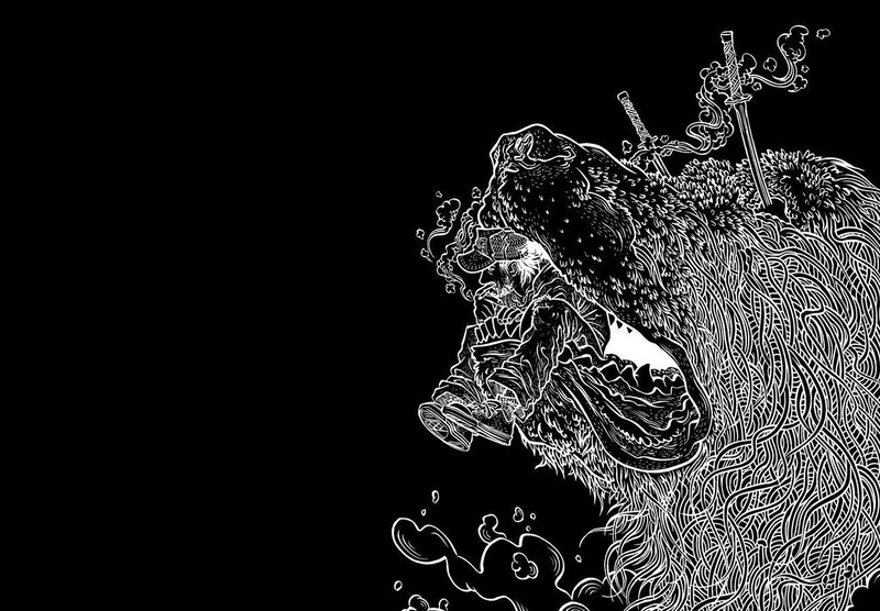 swordsman in beast's mouth