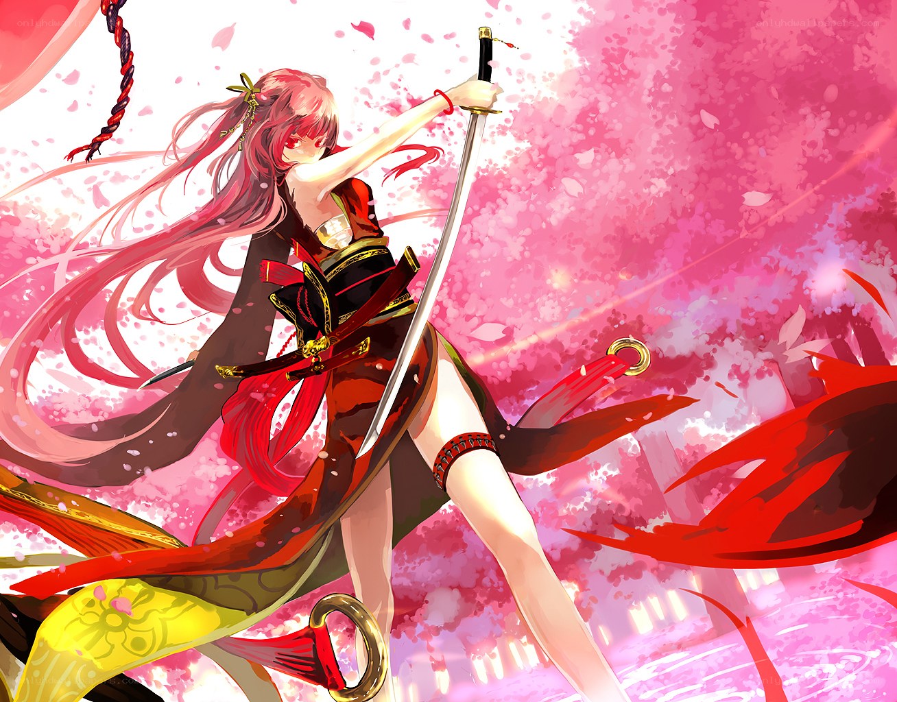 swordsman in cherry blossoms