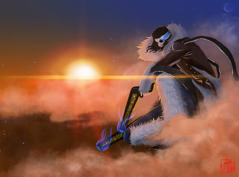 swordsman in the sunset