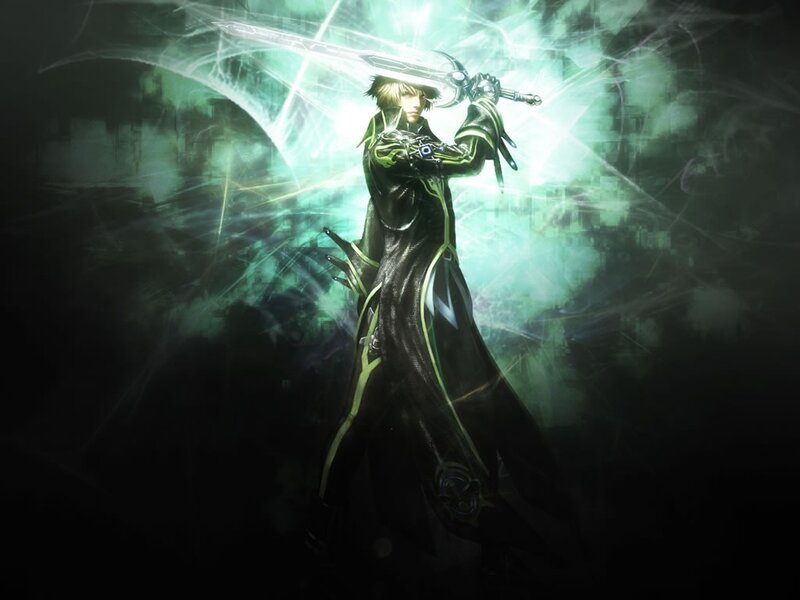 swordsman with glowing blade